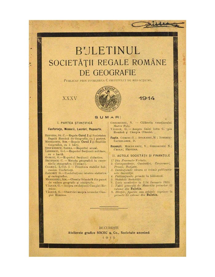 Buletinul Societatii Regale Romane de Geografie 1914