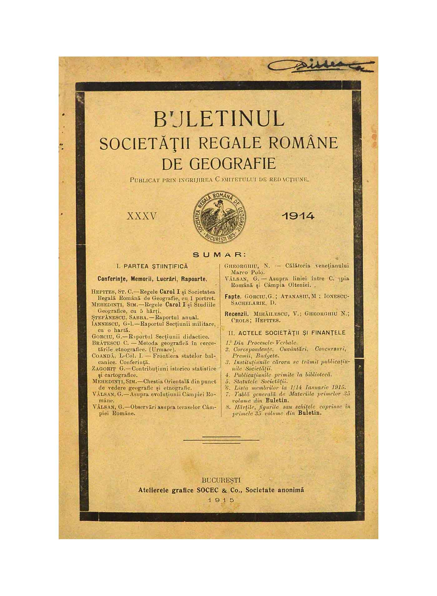 Buletinul Societatii Regale Romane de Geografie 1914